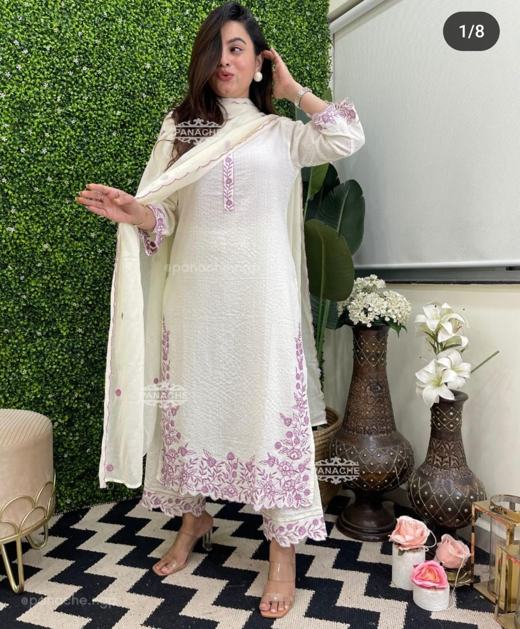 Pure fine Katha Cotton fabric Straight kurti with pant and dupatta.
