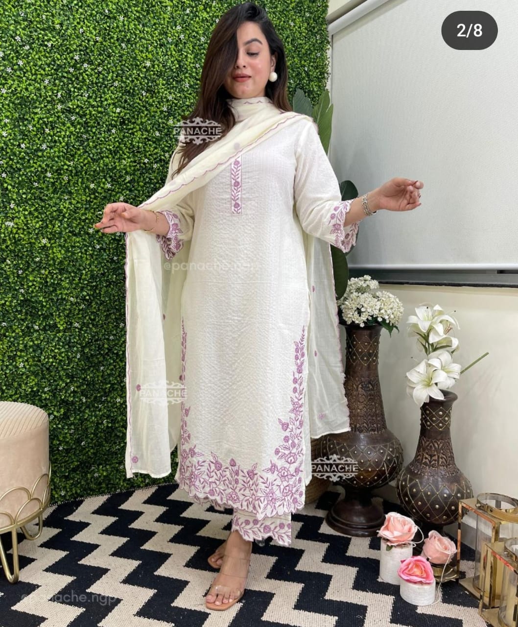Pure fine Katha Cotton fabric Straight kurti with pant and dupatta.