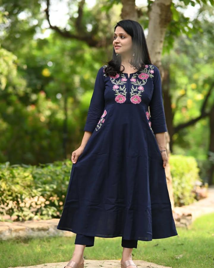 Cotton Anarkali Kurti With Pant Set For Women