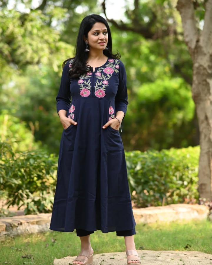 Cotton Anarkali Kurti With Pant Set For Women
