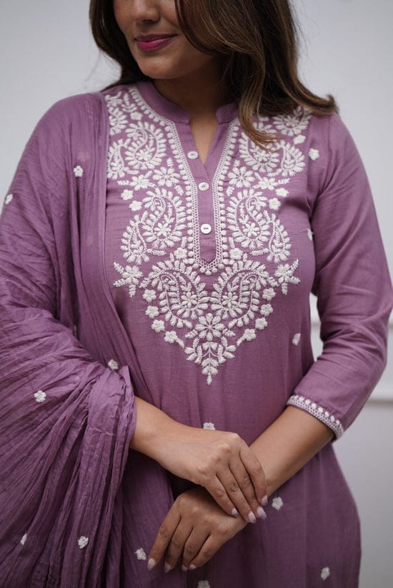 Women Cotton Printed Kurta ,Pant And Dupatta Set (Pink)