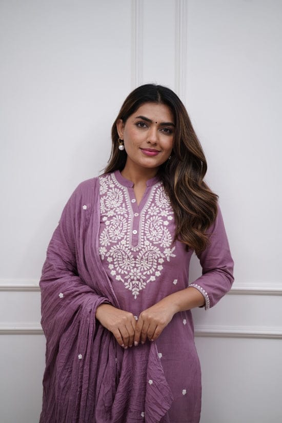 Women Cotton Printed Kurta ,Pant And Dupatta Set (Pink)