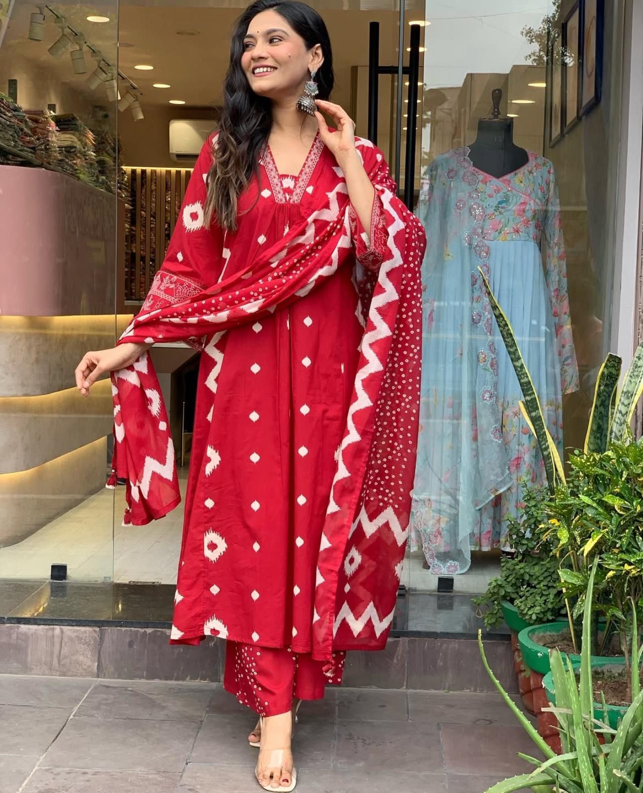 Pure Cotton Fabric Kurti Pant With Malmal Dupatta(RED)