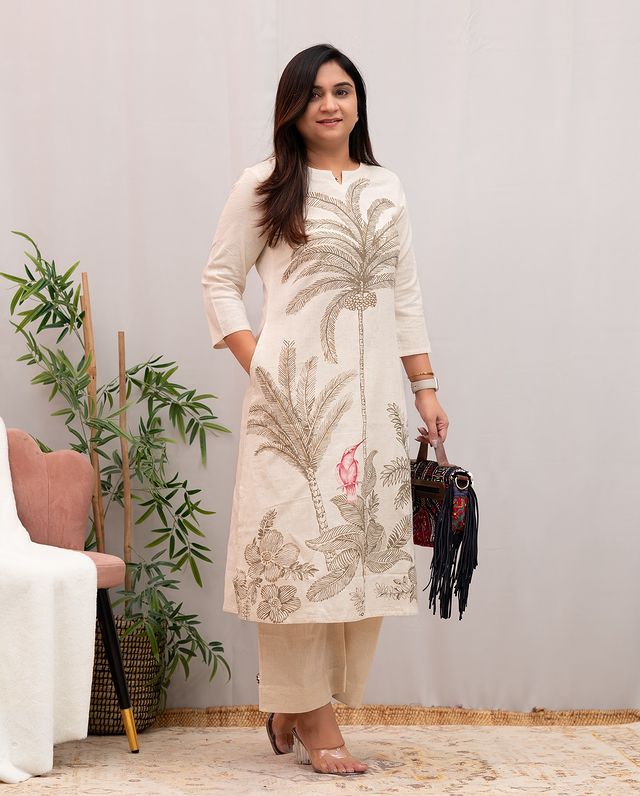 Cotton Kurta And Pant Co-Ord Set(WHITE)