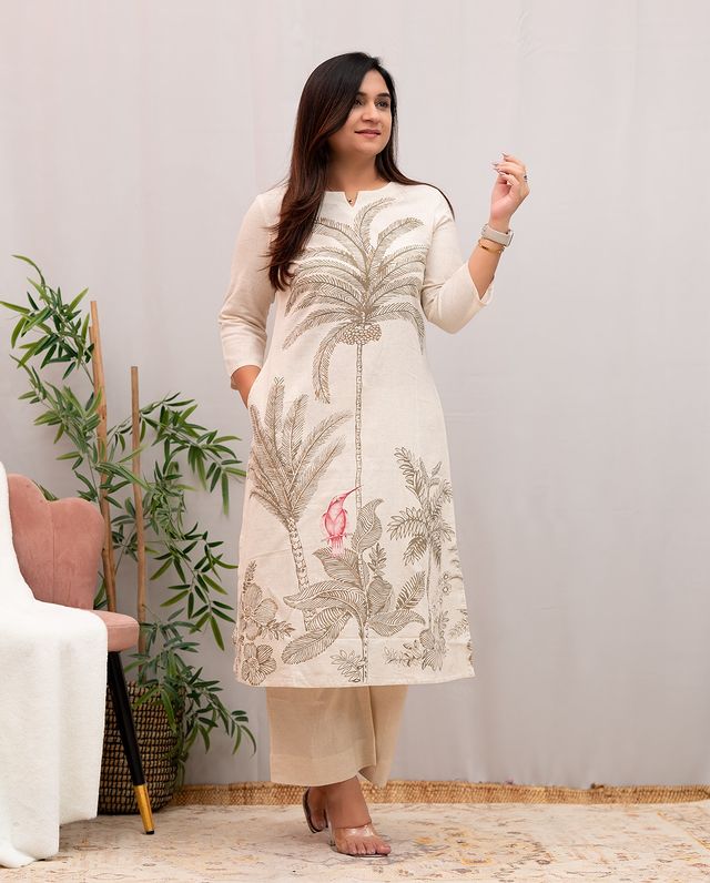 Cotton Kurta And Pant Co-Ord Set(WHITE)