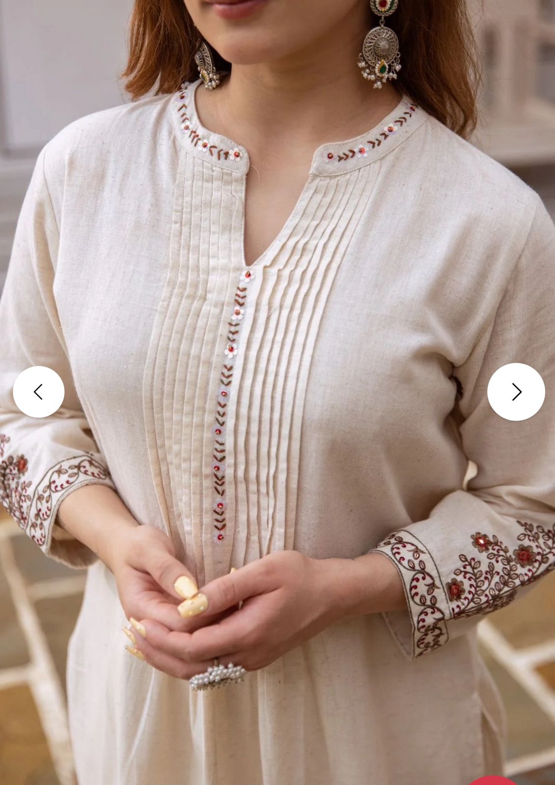 Ceam White Embroidered Kurti Pant Set