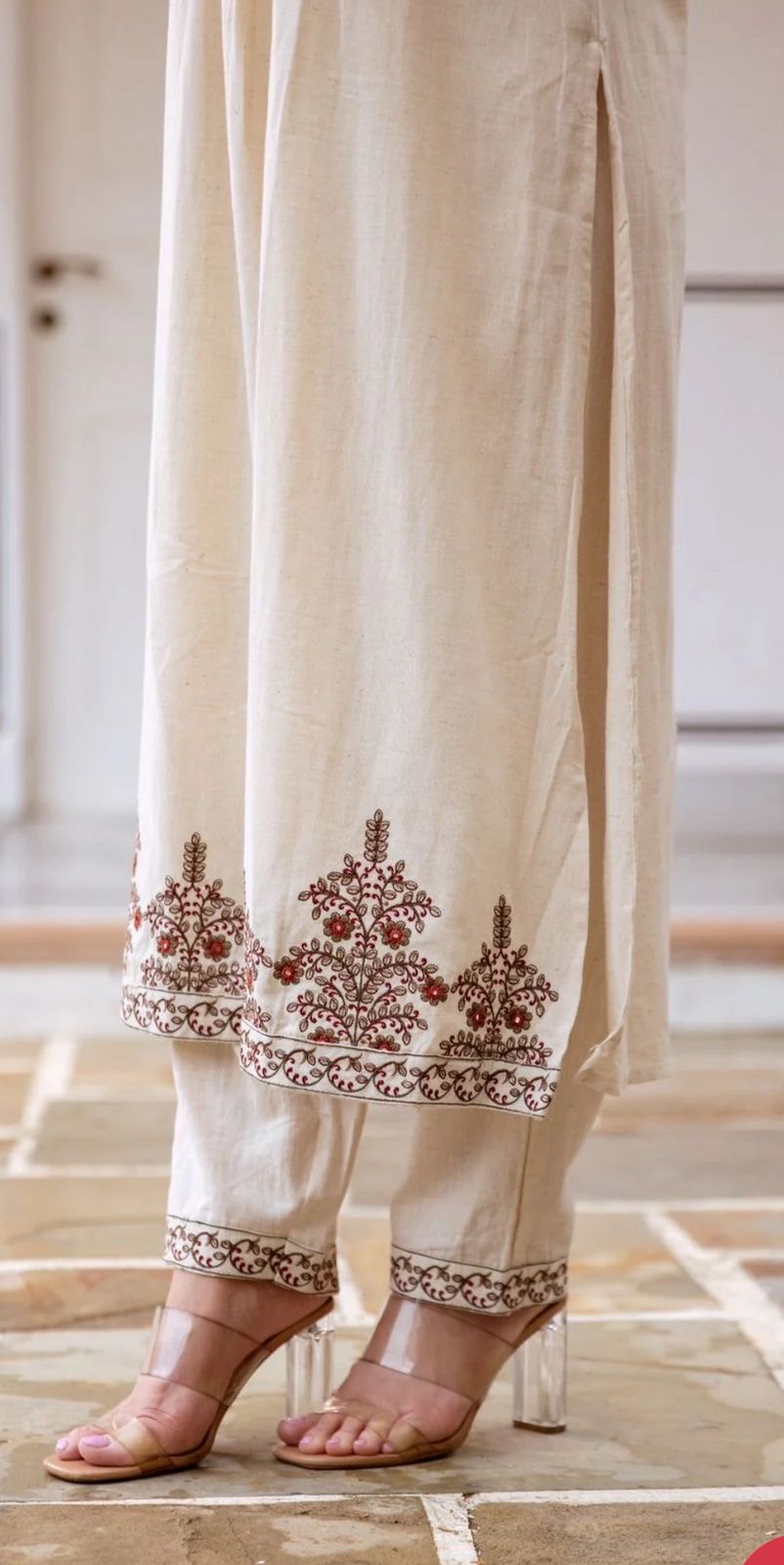 Ceam White Embroidered Kurti Pant Set