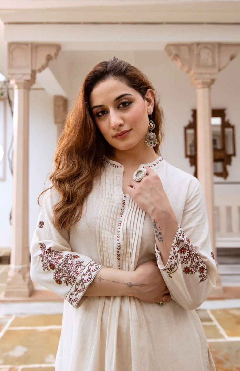 Ceam White Embroidered Kurti Pant Set