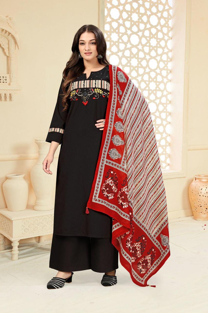 Pure Cotton Kurta With Bottom & Dupatta Set