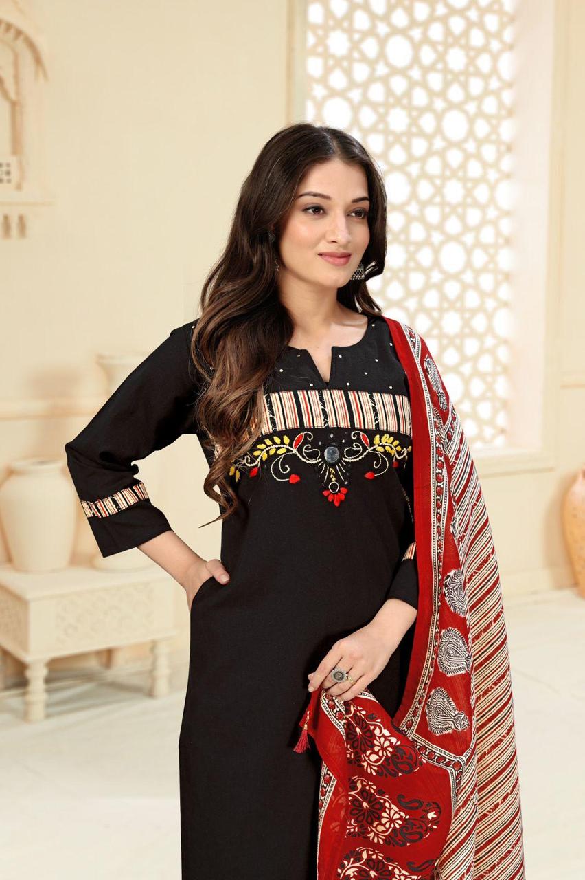 Pure Cotton Kurta With Bottom & Dupatta Set