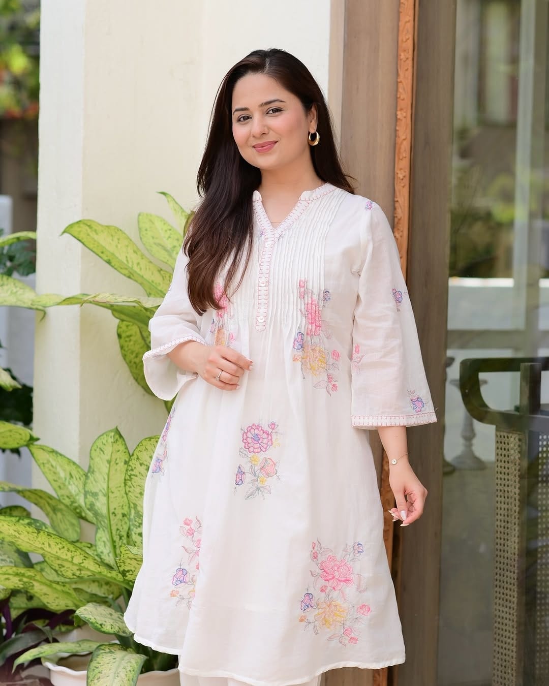 White Cotton Kurti With Pallazo Set For Women