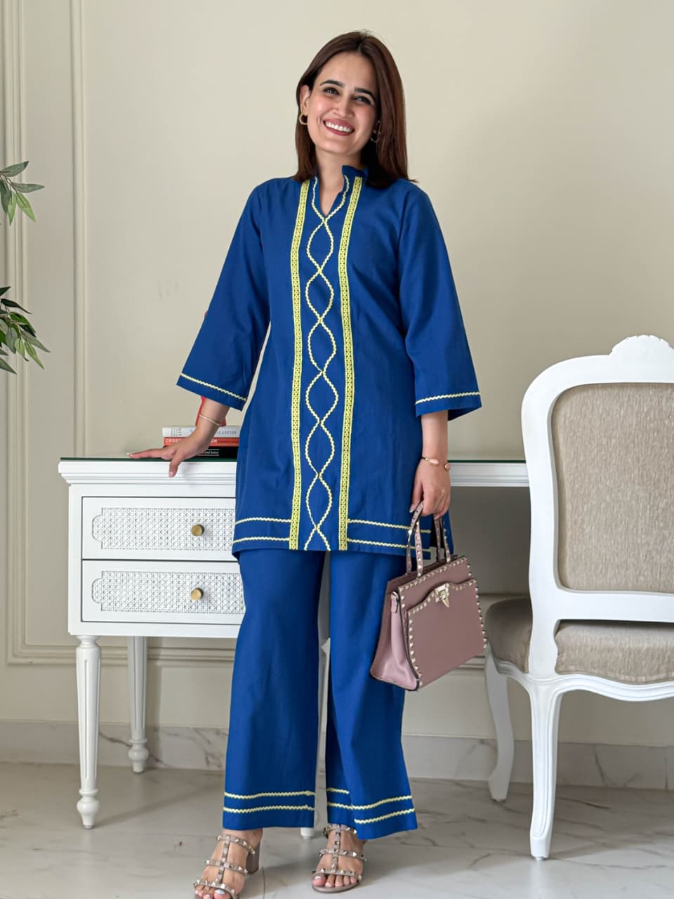Premium Cotton Slub Kurta Set (Blue)