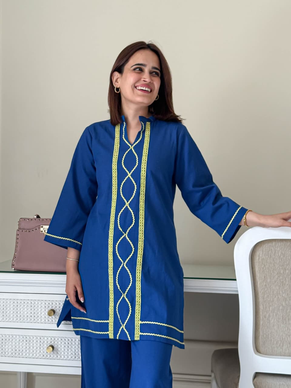 Premium Cotton Slub Kurta Set (Blue)