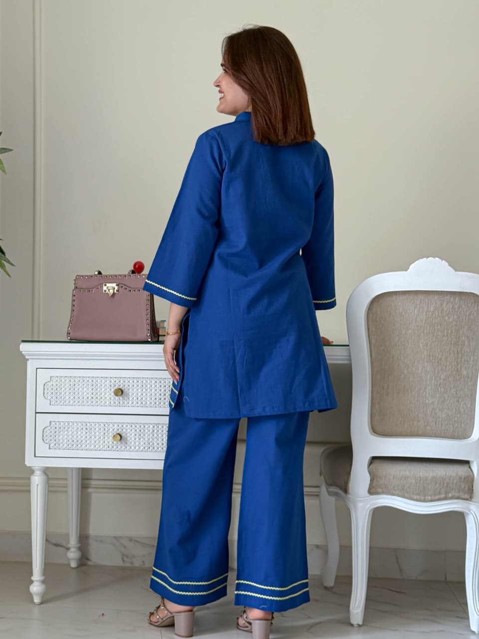 Premium Cotton Slub Kurta Set (Blue)