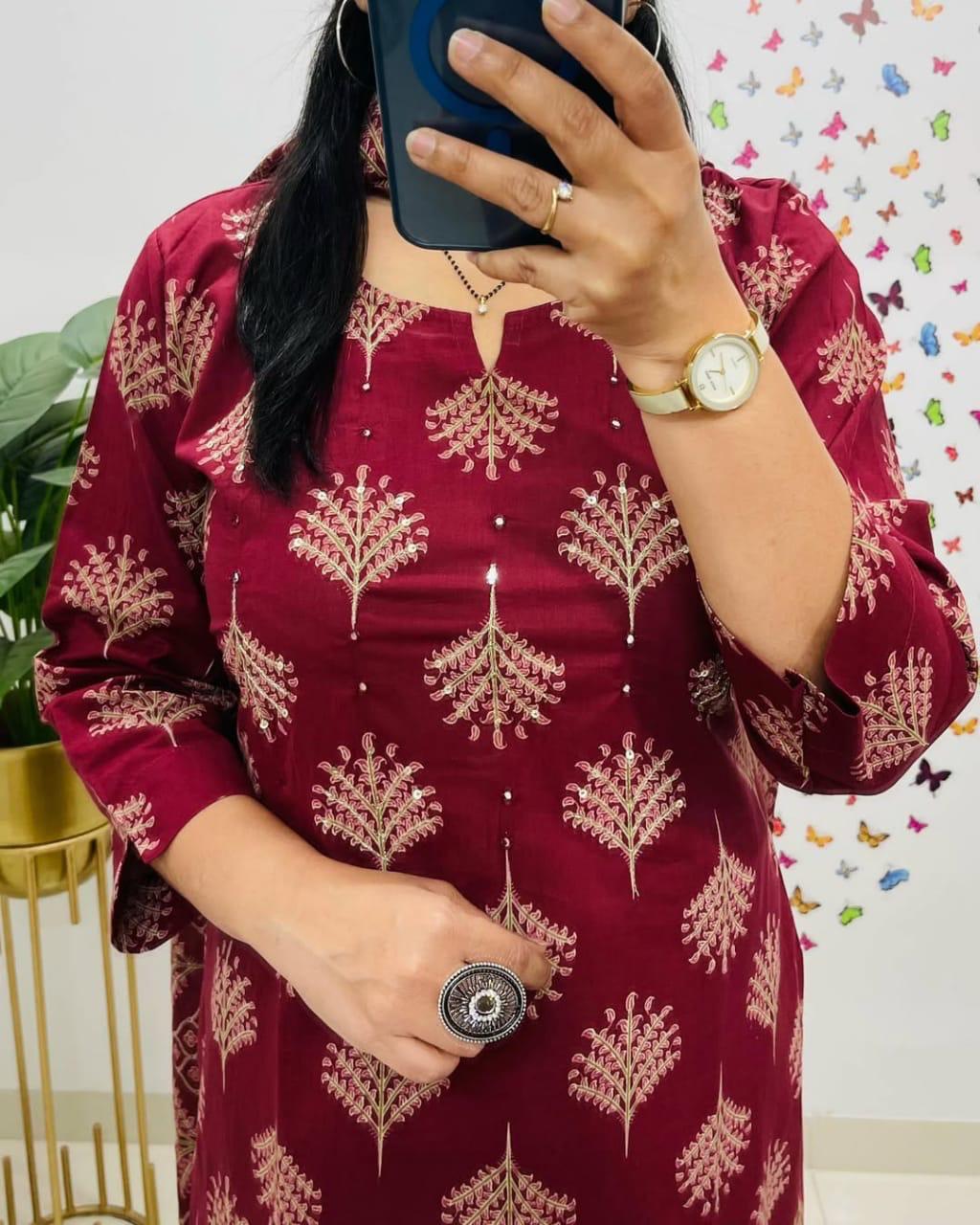 Gulnaar Red Sequence Work Kurta Set with Dupatta
