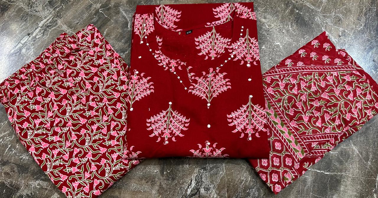 Gulnaar Red Sequence Work Kurta Set with Dupatta