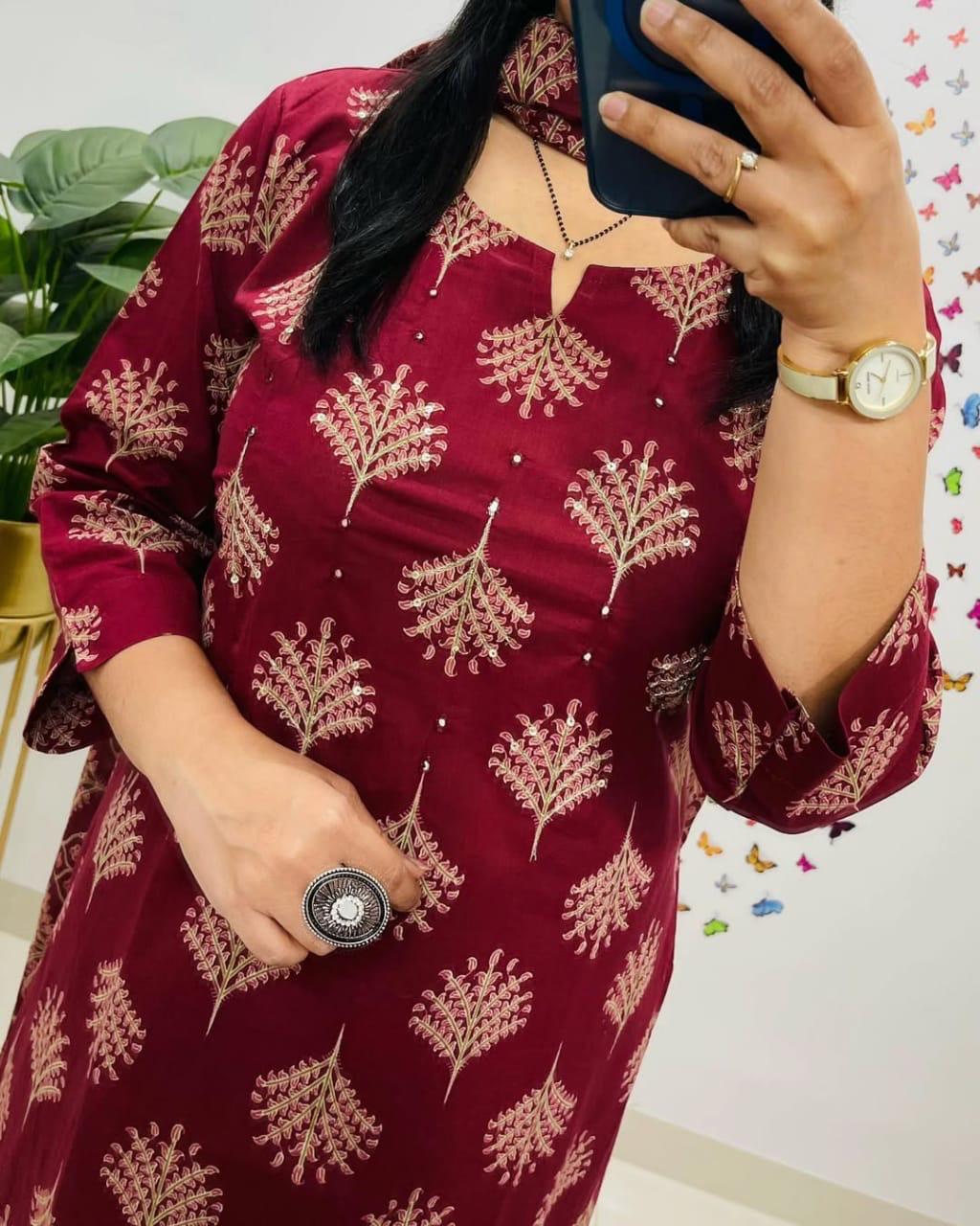 Gulnaar Red Sequence Work Kurta Set with Dupatta