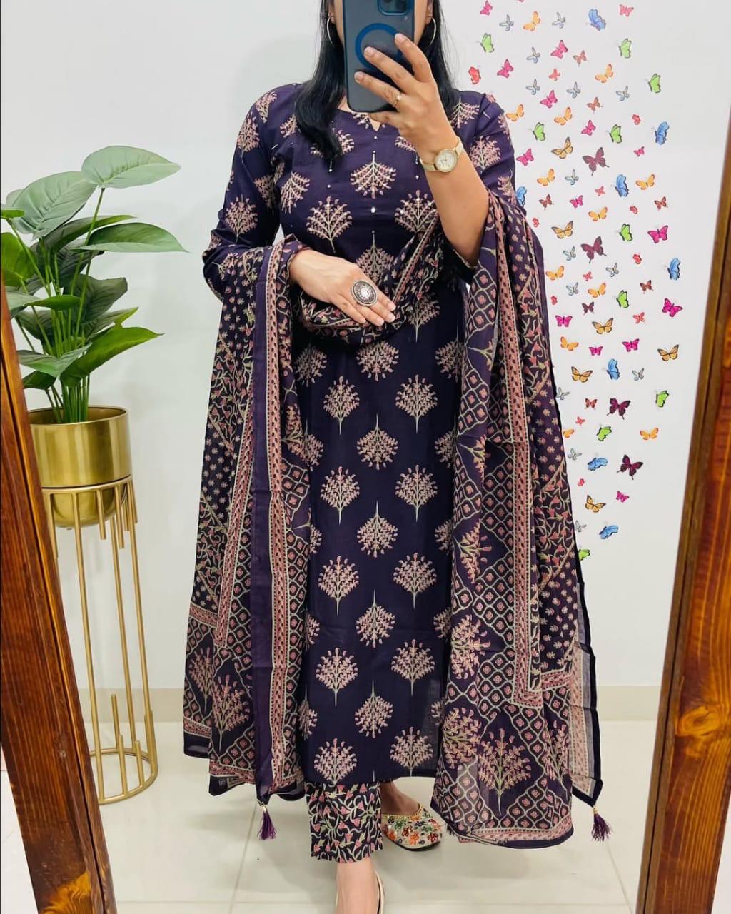 Purple Sequence Work Kurta Set with Dupatta