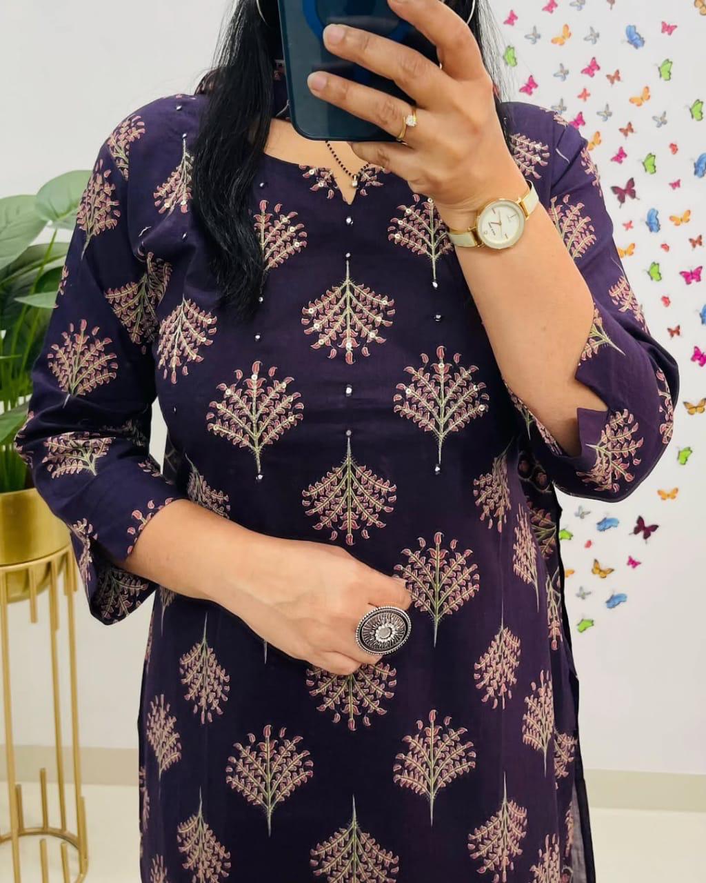 Purple Sequence Work Kurta Set with Dupatta