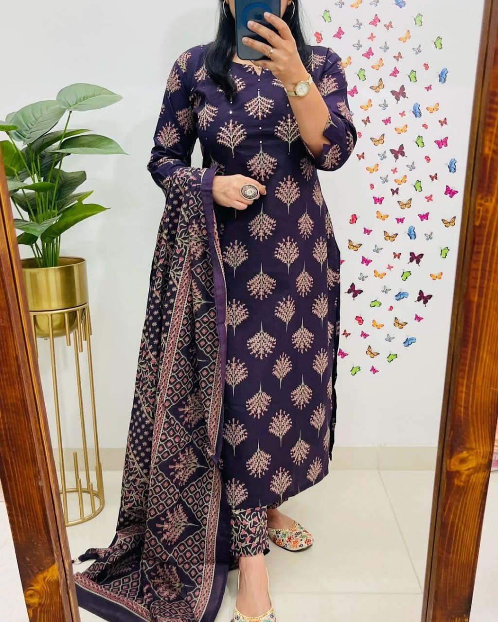 Purple Sequence Work Kurta Set with Dupatta