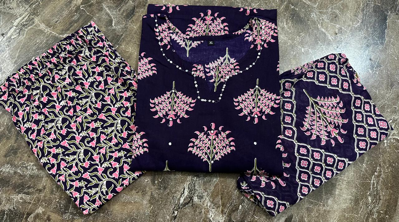 Purple Sequence Work Kurta Set with Dupatta