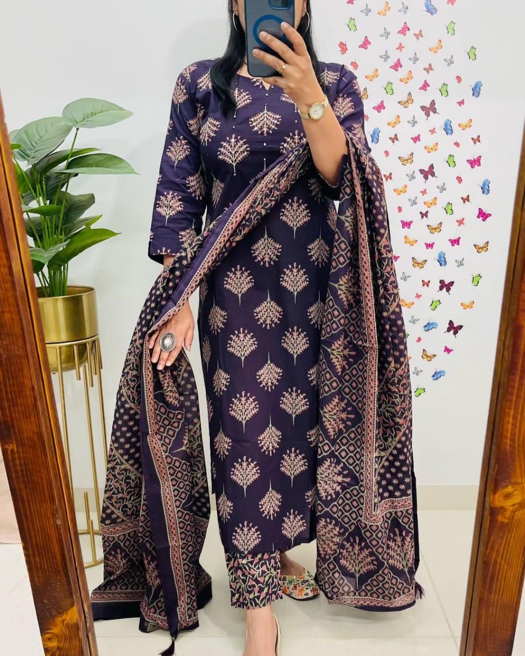 Purple Sequence Work Kurta Set with Dupatta