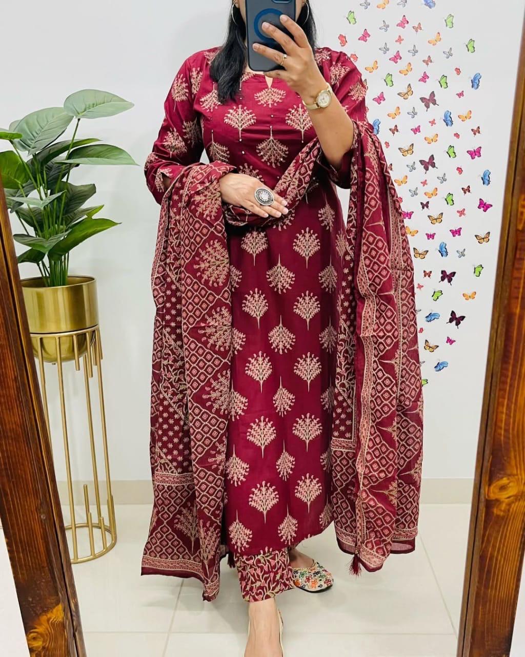 Gulnaar Red Sequence Work Kurta Set with Dupatta