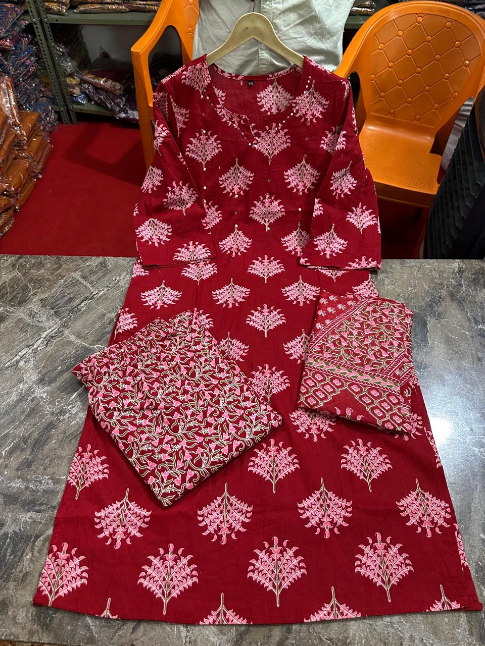 Gulnaar Red Sequence Work Kurta Set with Dupatta