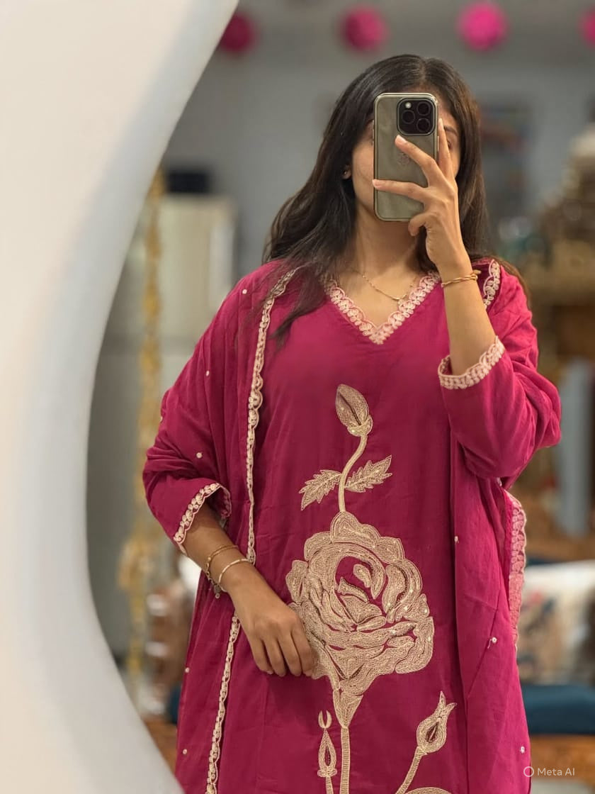 Pink Hand-Embroidered Heavy Work Kurta