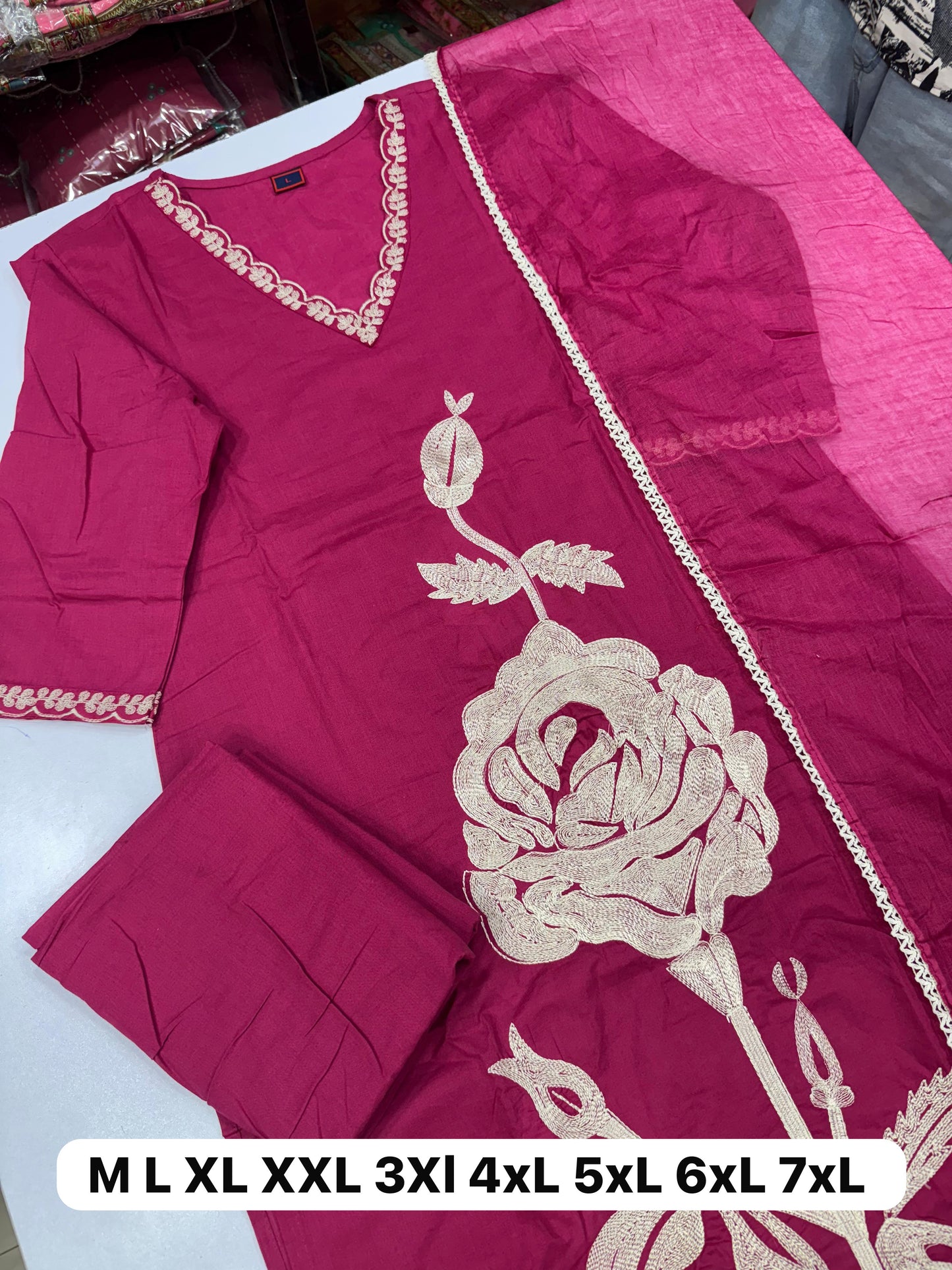 Pink Hand-Embroidered Heavy Work Kurta