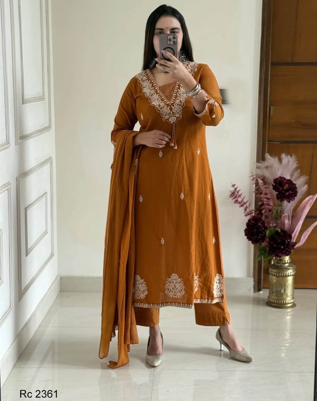 Cotton Embroidery Suit Set with Pant & Dupatta (3 Piece)