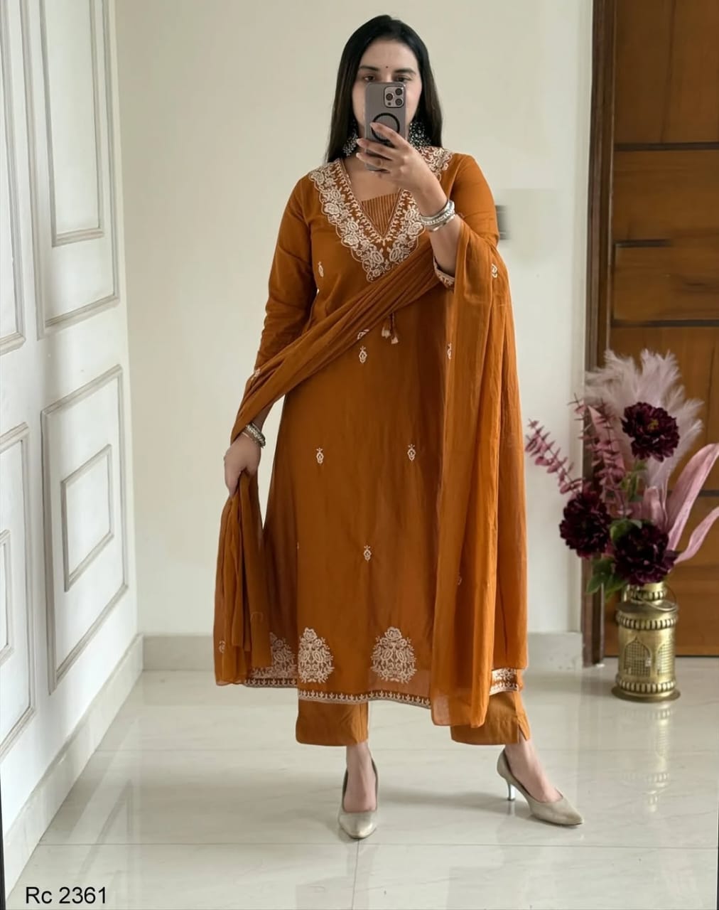 Cotton Embroidery Suit Set with Pant & Dupatta (3 Piece)