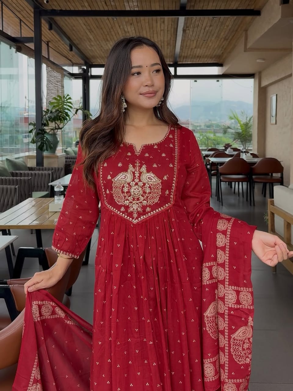 Red Pure Mul Cotton Set