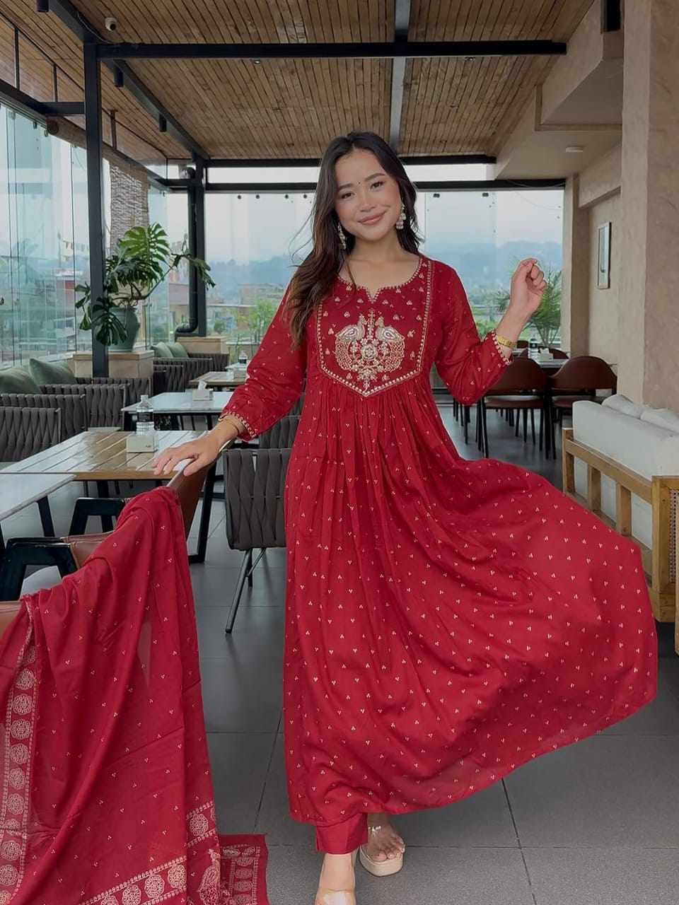 Red Pure Mul Cotton Set