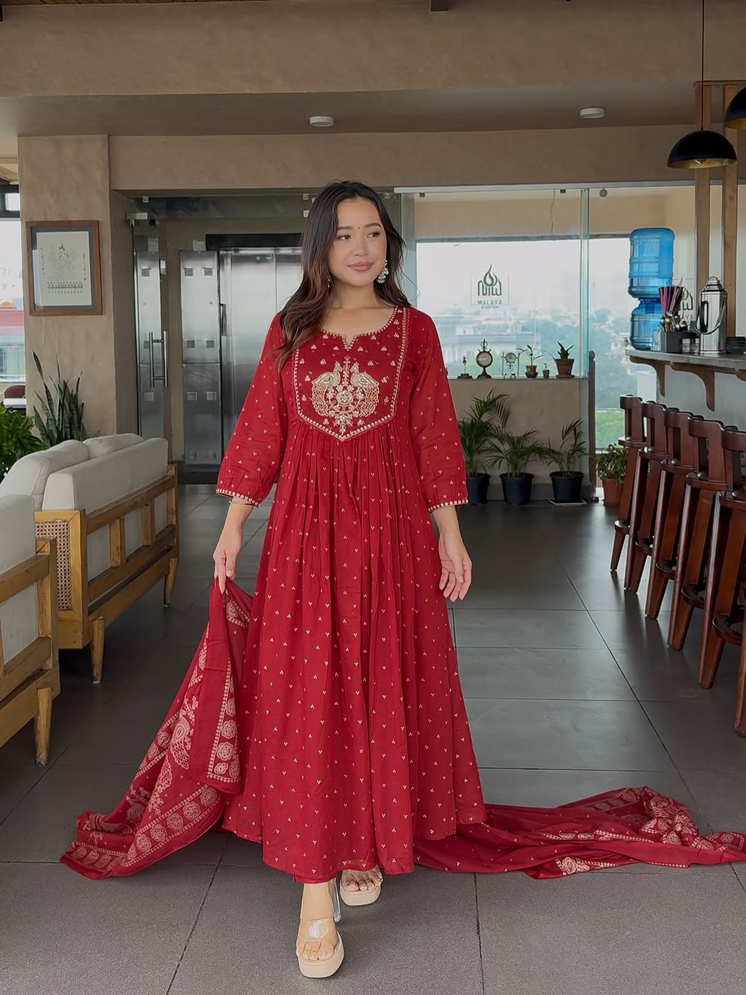 Red Pure Mul Cotton Set