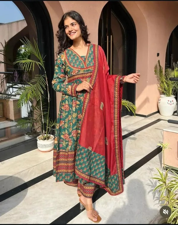 Anarkali with kalamkari print and-Pallazo-3 pc set