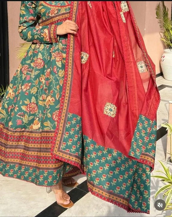 Anarkali with kalamkari print and-Pallazo-3 pc set