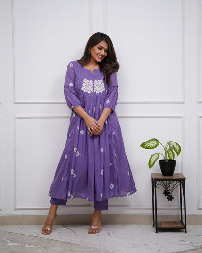 Pruple Cotton Flared Women Suit