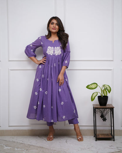 Pruple Cotton Flared Women Suit