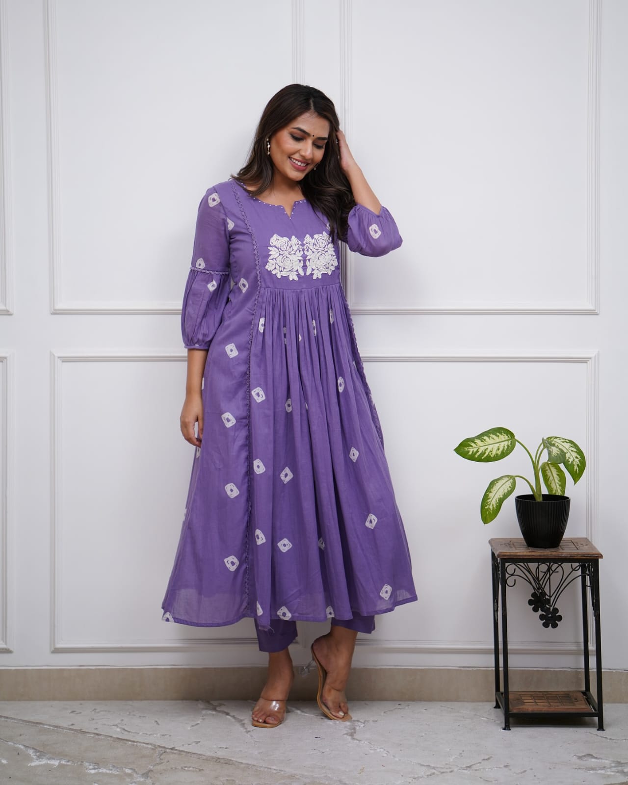 Pruple Cotton Flared Women Suit