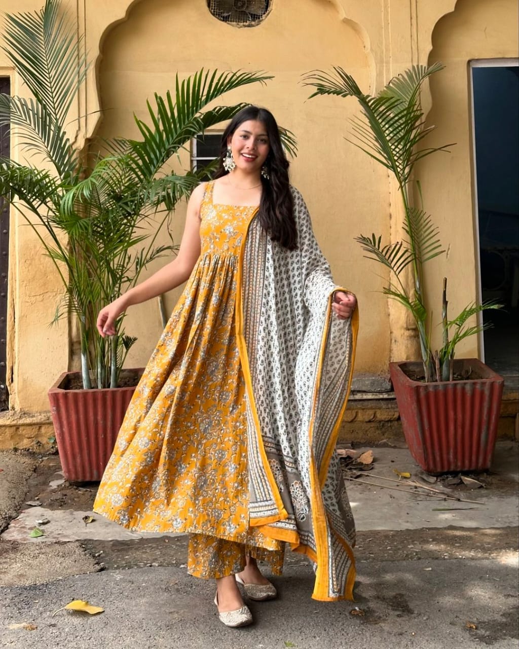 Yellow Anarkali Kurta Set With Dupatta Style For Women