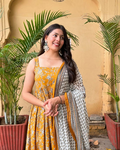 Yellow Anarkali Kurta Set With Dupatta Style For Women