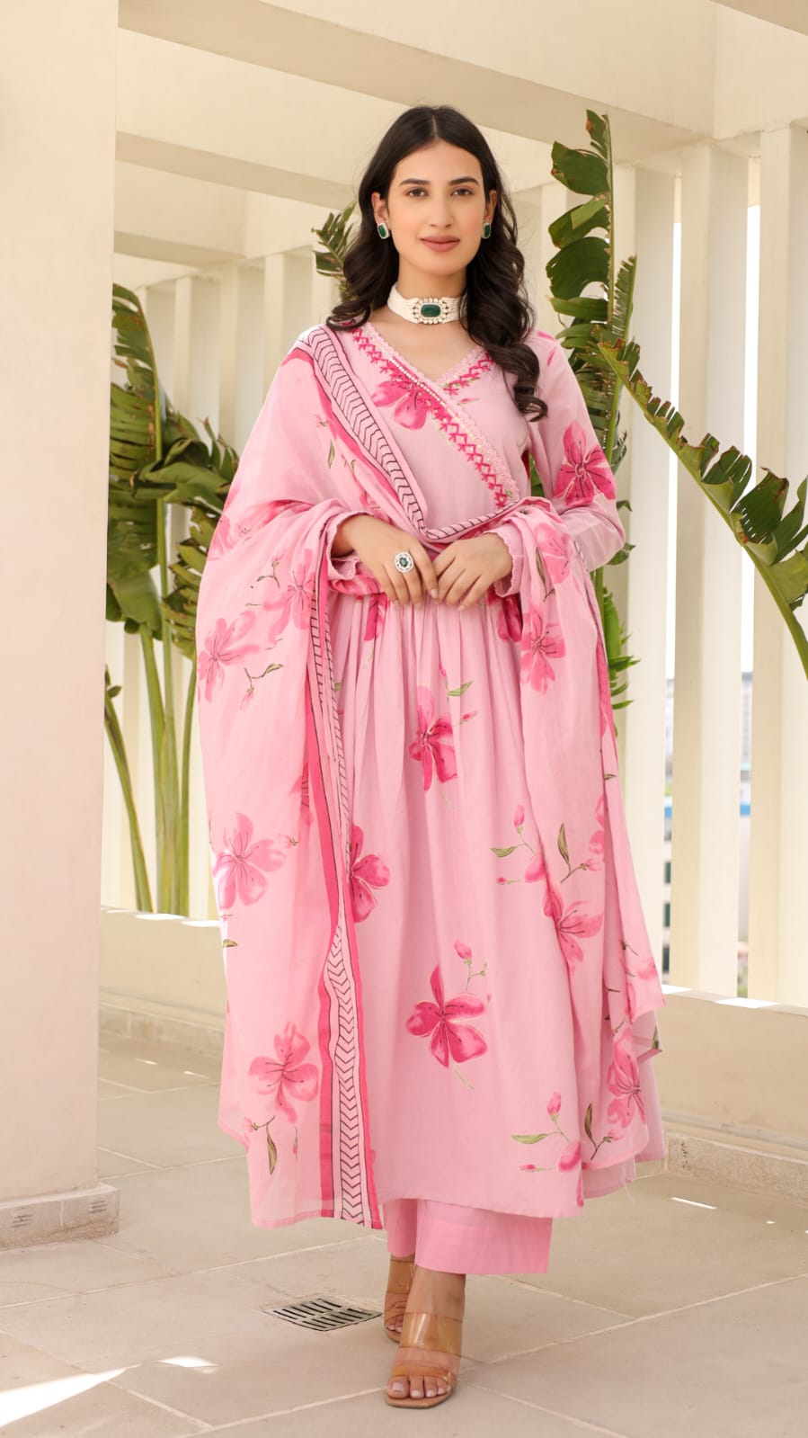 Anarkali Kurta Set With Angrakha Style For Women(PINK)