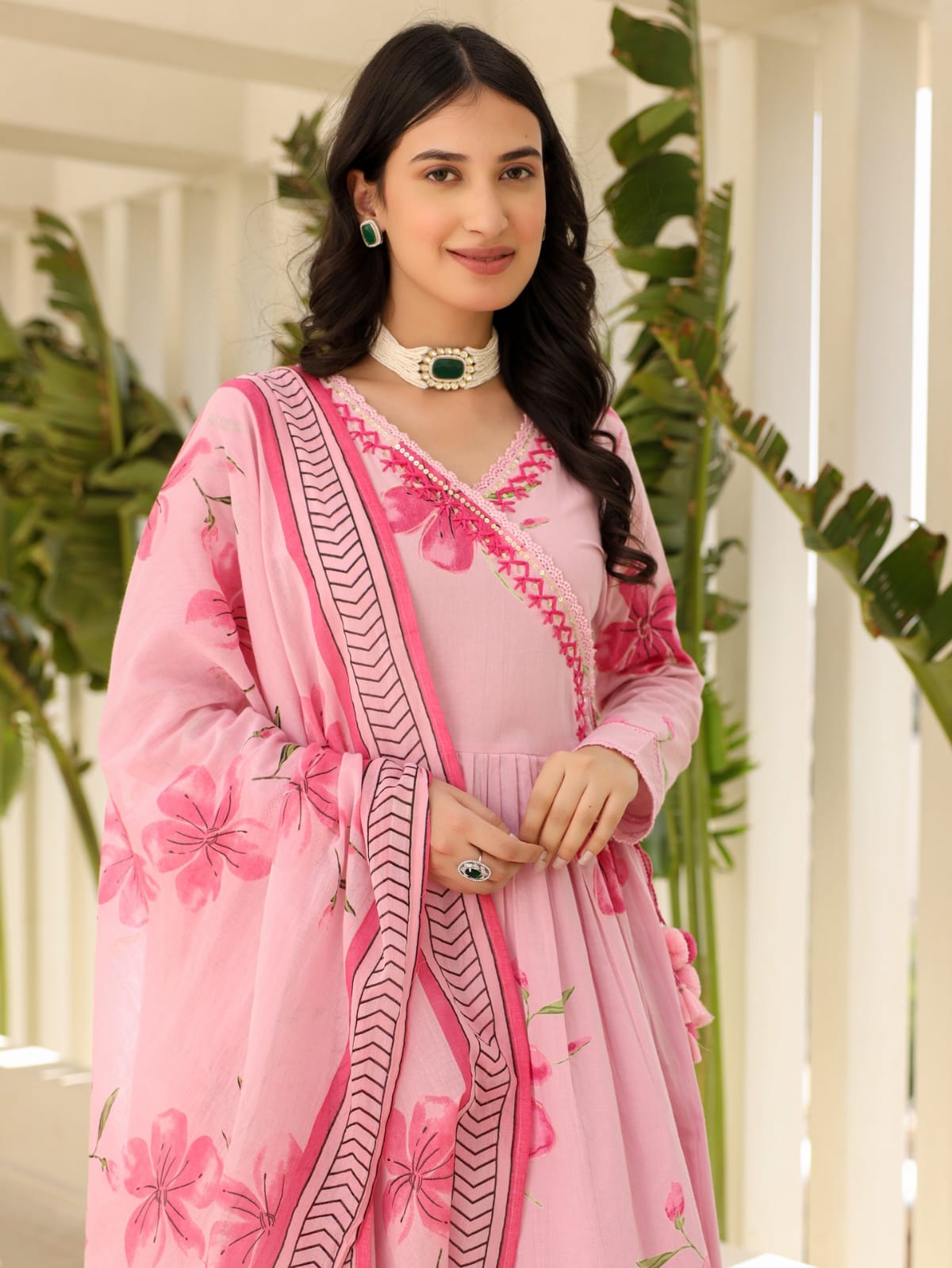 Anarkali Kurta Set With Angrakha Style For Women(PINK)