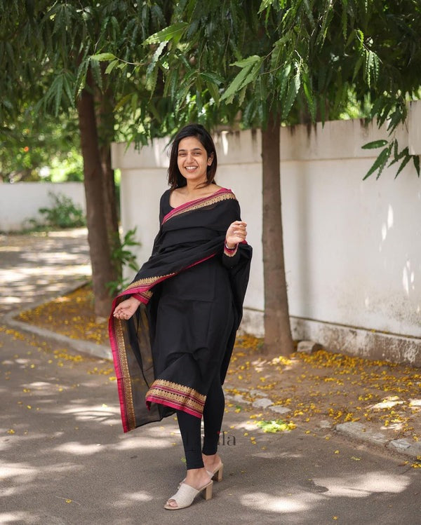 Pure Chanderi Silk Black Kurti For Women