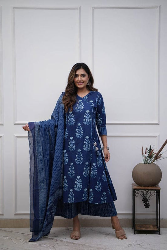 Anarkali Kurta Set With Angrakha Style For Women(BLUE)