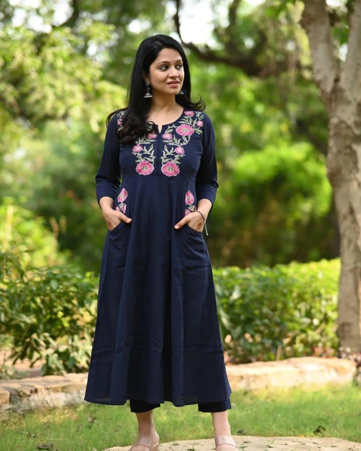 Cotton Anarkali Kurti With Pant Set For Women