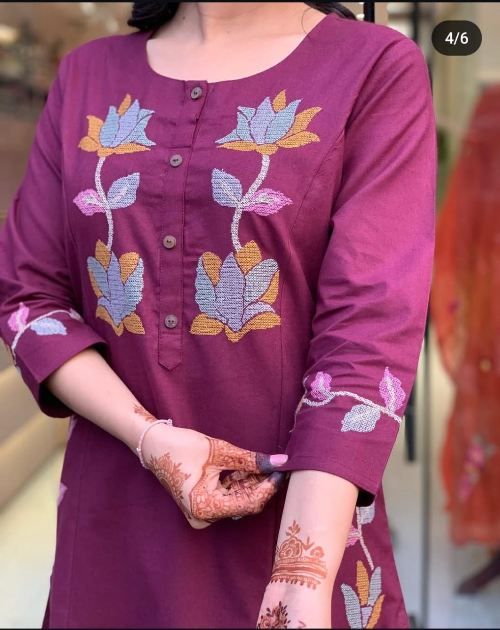 Purple Cotton Flared Women Suit