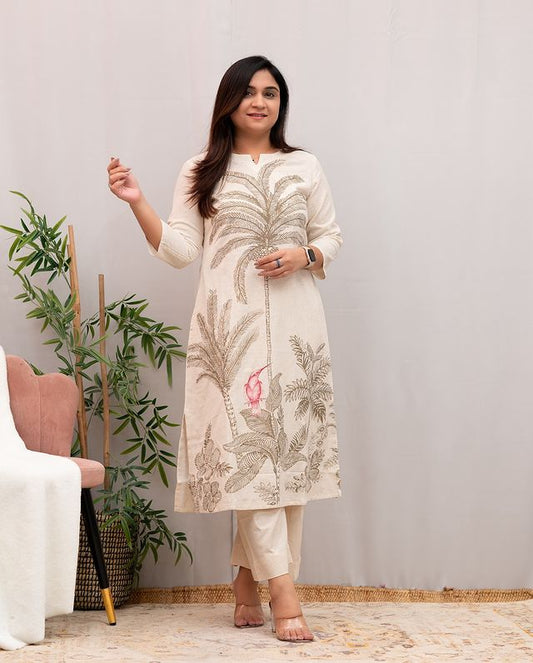 Cotton Kurta And Pant Co-Ord Set(WHITE)