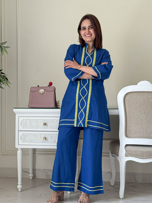 Premium Cotton Slub Kurta Set (Blue)